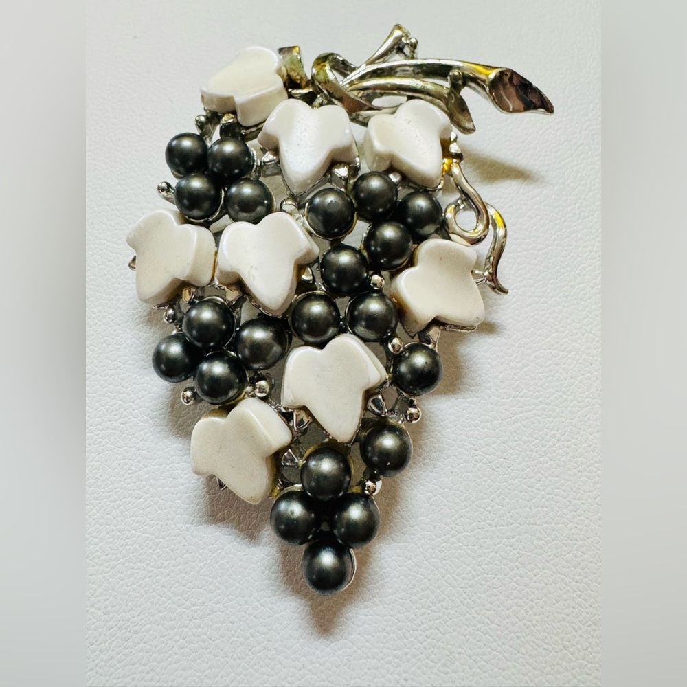 Vintage Charel Faux Pearl and white thermoset Grape Cluster Brooch